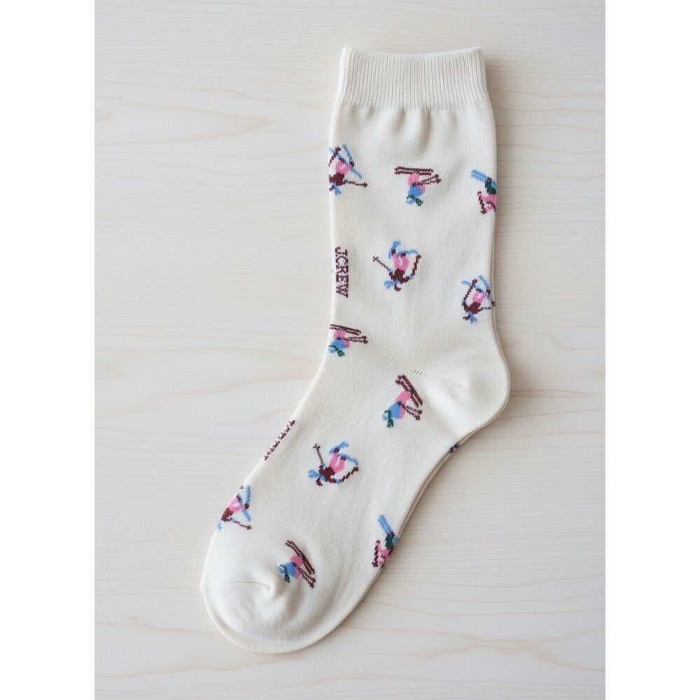 J.Crew Women’s Ivory Ski Print Trouser Socks Downhill Skier Motif NWT, One Size